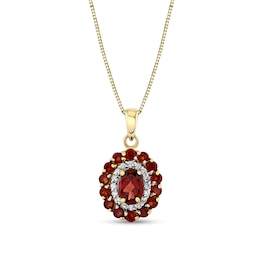 Oval and Round Garnet with 1/6 CT. T.W. Diamond Double Frame Pendant in 10K Gold