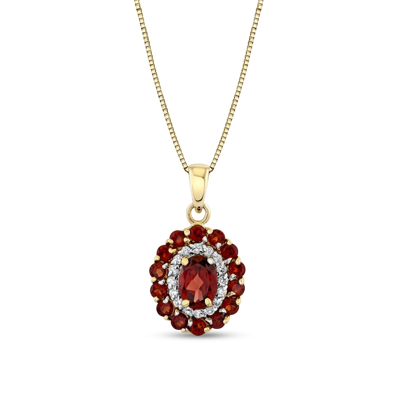 Main Image 1 of Oval and Round Garnet with 1/6 CT. T.W. Diamond Double Frame Pendant in 10K Gold