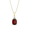 Thumbnail Image 1 of Elongated Cushion-Cut Garnet and 1/20 CT. T.W. Diamond Tri-Top Pendant in 14K Gold