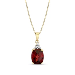 Elongated Cushion-Cut Garnet and 1/20 CT. T.W. Diamond Tri-Top Pendant in 14K Gold