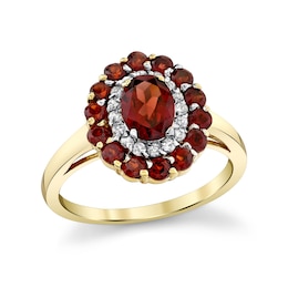 Oval and Round Garnet with 1/6 CT. T.W. Diamond Double Frame Ring in 10K Gold