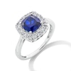 Thumbnail Image 2 of Cushion-Cut Blue Lab-Created Sapphire and 1/2 CT. T.W. Certified Lab-Created Diamond Frame Ring in 14K White Gold