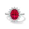 Thumbnail Image 1 of Oval Lab-Created Ruby and 1/2 CT. T.W. Certified Lab-Created Diamond Sunburst Frame Ring in 14K White Gold (F/SI2)