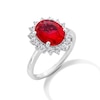 Thumbnail Image 3 of Oval Lab-Created Ruby and 1/2 CT. T.W. Certified Lab-Created Diamond Sunburst Frame Ring in 14K White Gold (F/SI2)