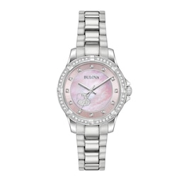 Ladies’ Bulova Crystal Accent Bezel Watch with Pink Mother-of-Pearl Hearts Dial (Model: 96L237)