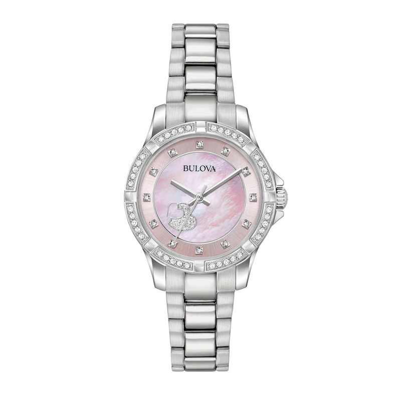 Main Image 1 of Ladies’ Bulova Crystal Accent Bezel Watch with Pink Mother-of-Pearl Hearts Dial (Model: 96L237)