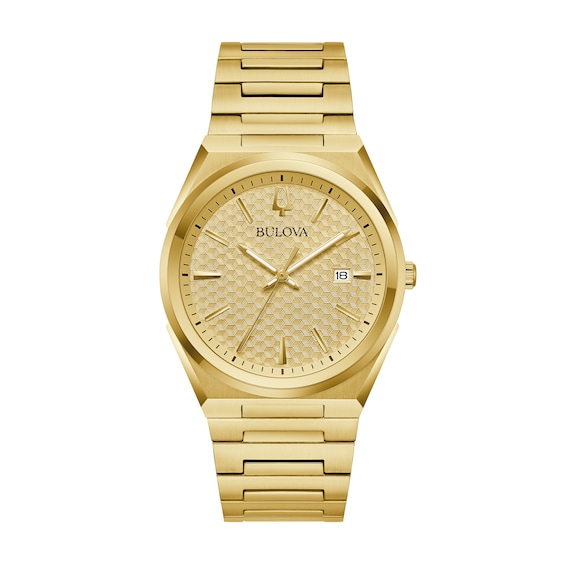 Menâs Bulova Classic Gold-Tone IP Watch with Textured Champagne Dial (Model: 97B226)