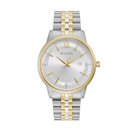 Men’s Bulova Classic Diamond Accent Two-Tone IP Watch with Silver-Tone Dial (Model: 98D161)