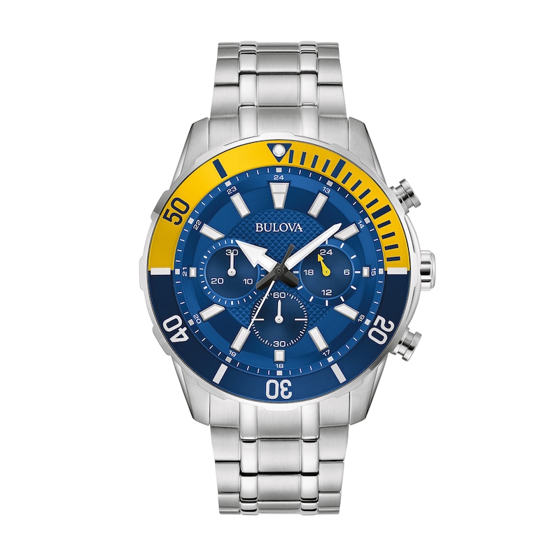 Main Image 1 of Men’s Bulova Classic Chronograph Watch with Navy Blue Dial and Yellow Accent (Model: 98A245)