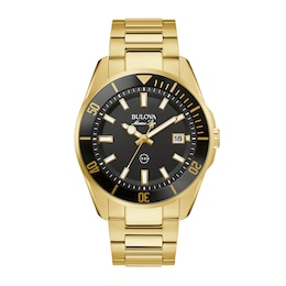 Men’s Bulova Marine Star Gold-Tone IP Watch with Black Dial (Model: 98B396)