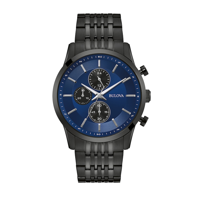 Main Image 1 of Men’s Bulova Classic Black IP Chronograph Watch with Navy Blue Dial (Model: 98A300)