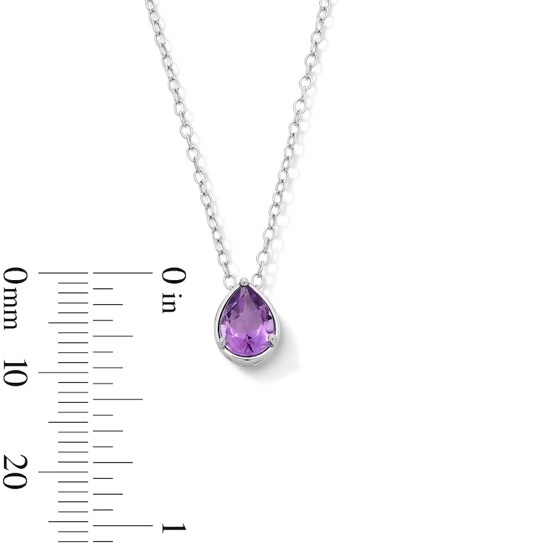 Main Image 3 of Pear-Shaped Amethyst Solitaire Pendant, Ring and Stud Earrings Set in Sterling Silver - Size 7