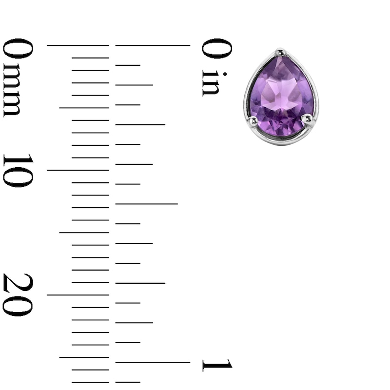 Main Image 4 of Pear-Shaped Amethyst Solitaire Pendant, Ring and Stud Earrings Set in Sterling Silver - Size 7