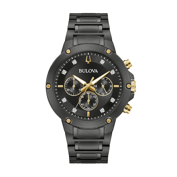 Menâs Bulova Classic Diamond Accent Black IP Chronograph Watch With Black Dial (Model: 98D190)