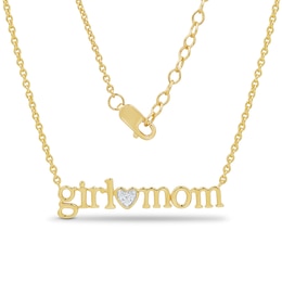 Diamond Accent “Girl Mom” Heart Necklace in Sterling Silver with 14K Gold Plate