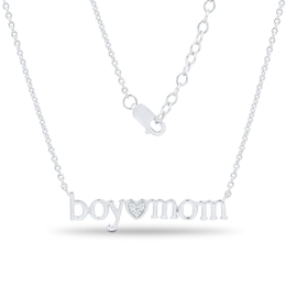 Diamond Accent “Boy Mom” Heart Necklace in Sterling Silver