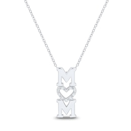 Diamond Accent Vertical “MOM” Heart Pendant in Sterling Silver