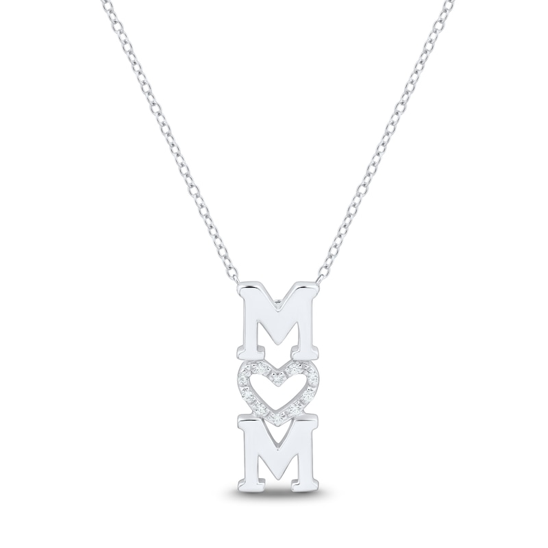 Main Image 1 of Diamond Accent Vertical “MOM” Heart Pendant in Sterling Silver