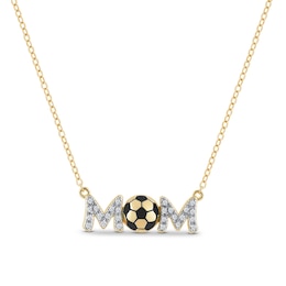 1/10 CT. T.W. Diamond Soccer “MOM” Necklace in Sterling Silver with 14K Gold Plate