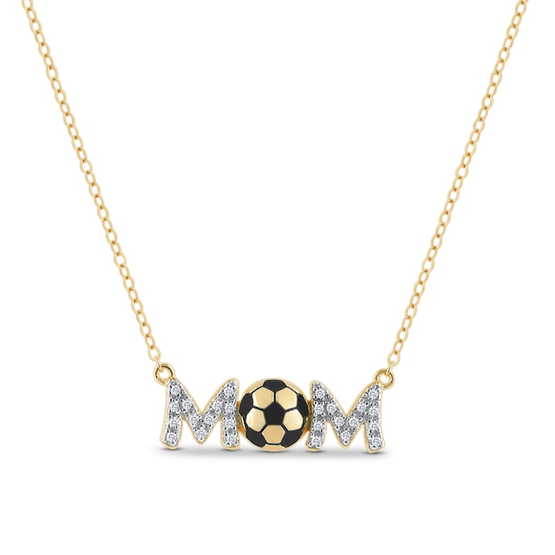 Main Image 1 of 1/10 CT. T.W. Diamond Soccer “MOM” Necklace in Sterling Silver with 14K Gold Plate