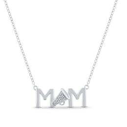 Diamond Accent Cheer “MOM” Necklace in Sterling Silver