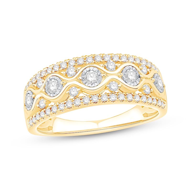 Main Image 1 of 1/2 CT. T.W. Diamond Wavy Border Ring in 10K Gold