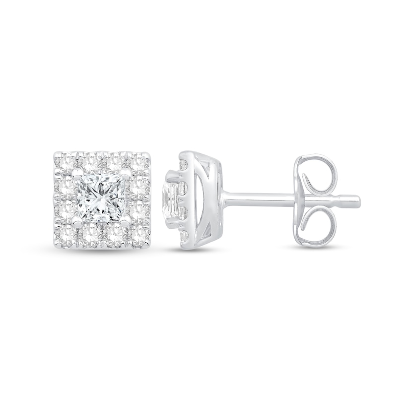 Main Image 1 of 1 CT. T.W. Princess-Cut Diamond Frame Stud Earrings in 10K White Gold