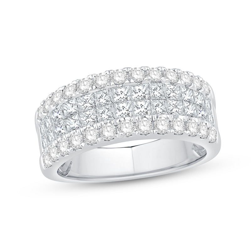 Main Image 1 of 2 CT. T.W. Princess-Cut and Round Diamond Multi-Row Anniversary Band in 14K White Gold