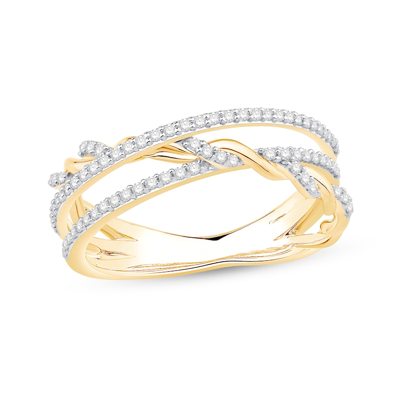 Main Image 1 of 1/4 CT. T.W. Diamond Twist Crossover Ring in 10K Gold