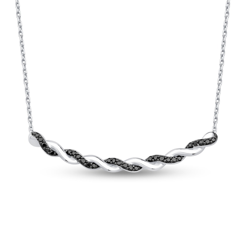 Main Image 1 of 1/6 CT. T.W. Black Diamond Twist Curved Bar Necklace in Sterling Silver