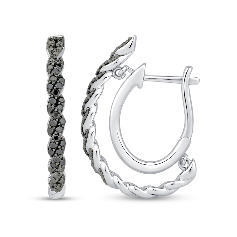 Main Image 1 of 1/3 CT. T.W. Black Diamond Twist Double Hoop Earrings in Sterling Silver