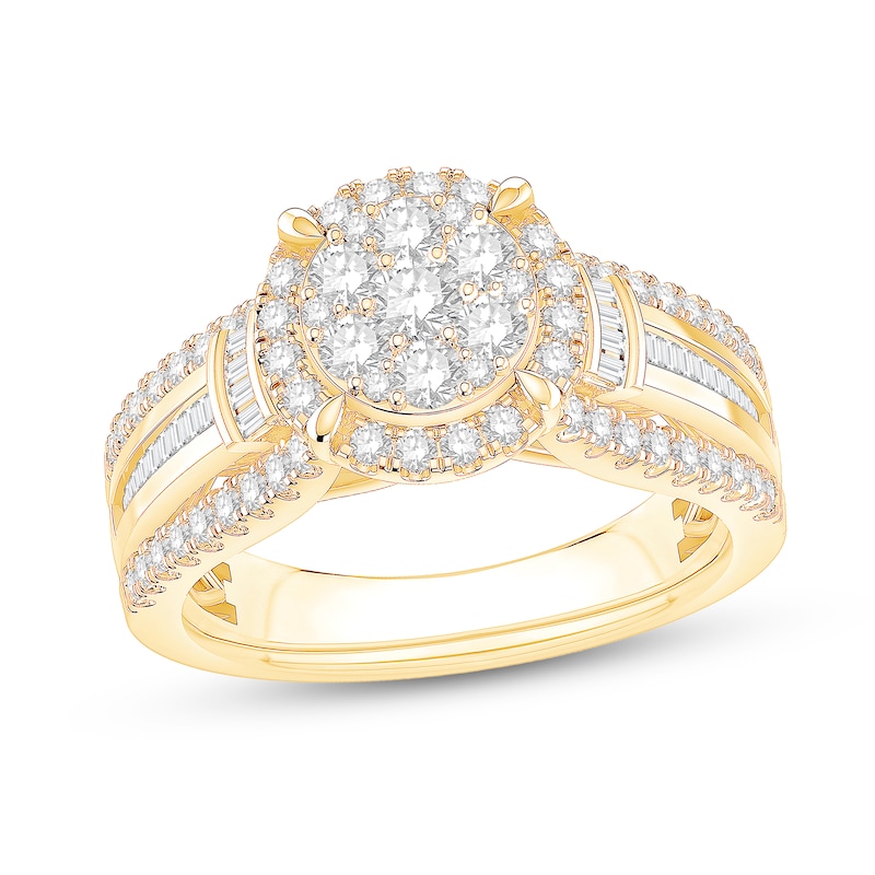 Main Image 1 of 1 CT. T.W. Multi-Diamond Frame Collar Triple Row Shank Engagement Ring in 14K Gold