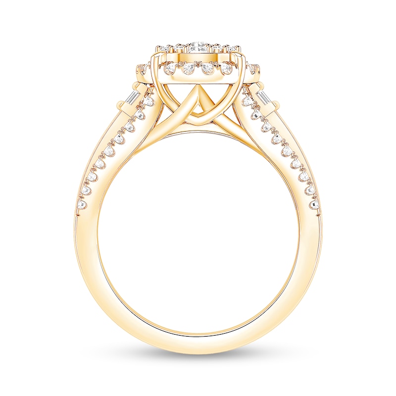 Main Image 2 of 1 CT. T.W. Multi-Diamond Frame Collar Triple Row Shank Engagement Ring in 14K Gold