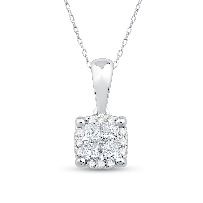 Main Image 1 of 1/2 CT. T.W. Quad Princess-Cut Diamond Frame Pendant in 10K White Gold - 19”