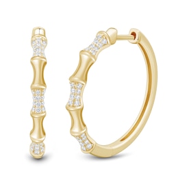 1/3 CT. T.W. Diamond Bamboo Hoop Earrings in Sterling Silver with 14K Gold Plate