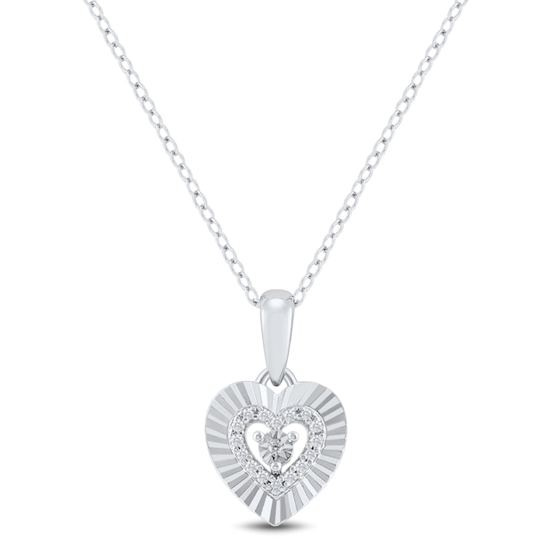 Main Image 1 of 1/20 CT. T.W. Diamond Sunburst Heart Pendant in Sterling Silver