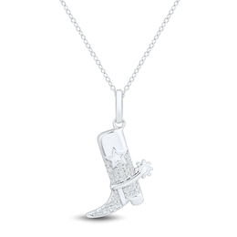 1/10 CT. T.W. Diamond Tilted Cowboy Boot Pendant in Sterling Silver