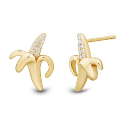 1/20 CT. T.W. Diamond Banana Stud Earrings in Sterling Silver with 14K Gold Plate