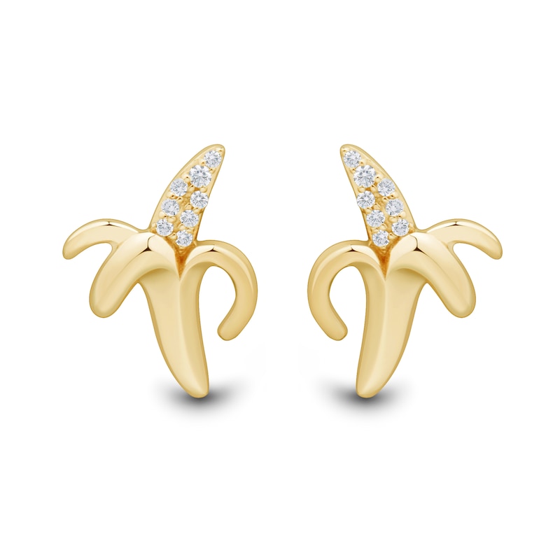 Main Image 2 of 1/20 CT. T.W. Diamond Banana Stud Earrings in Sterling Silver with 14K Gold Plate