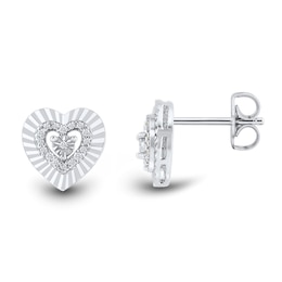 1/20 CT. T.W. Diamond Sunburst Heart Stud Earrings in Sterling Silver