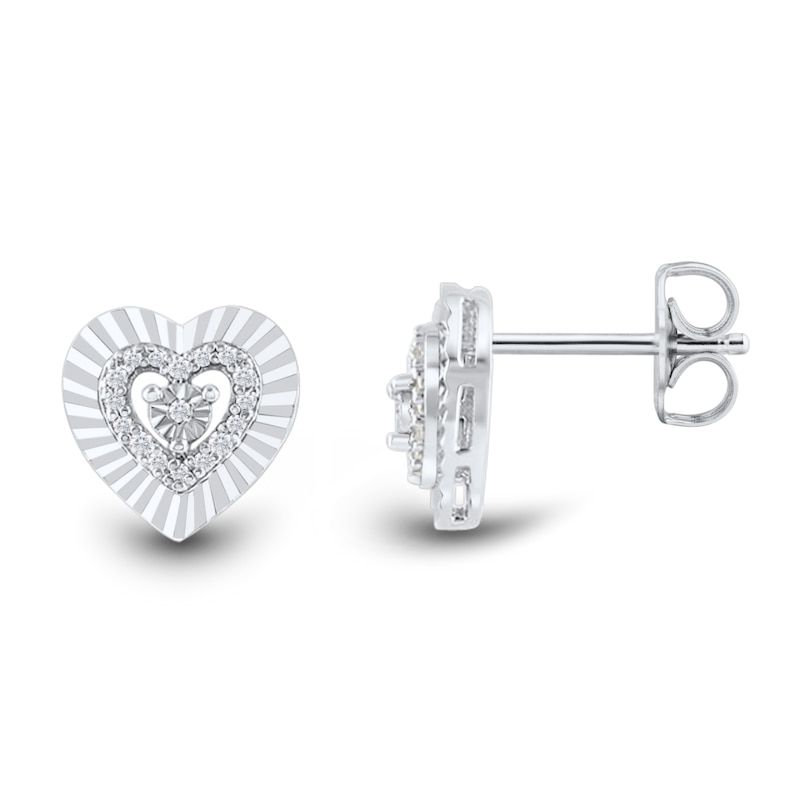 Main Image 1 of 1/20 CT. T.W. Diamond Sunburst Heart Stud Earrings in Sterling Silver