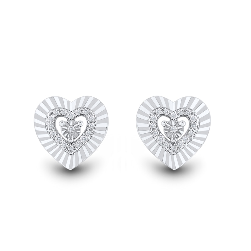 Main Image 2 of 1/20 CT. T.W. Diamond Sunburst Heart Stud Earrings in Sterling Silver