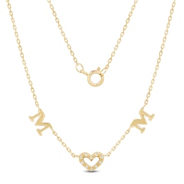 Diamond Accent “MOM” Heart Station Necklace in Sterling Silver with 14K Gold Plate