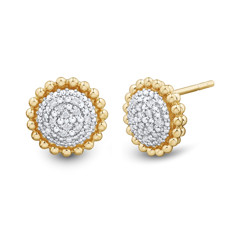 Main Image 1 of 1/10 CT. T.W. Multi-Diamond Beaded Frame Stud Earrings in Sterling Silver with 14K Gold Plate