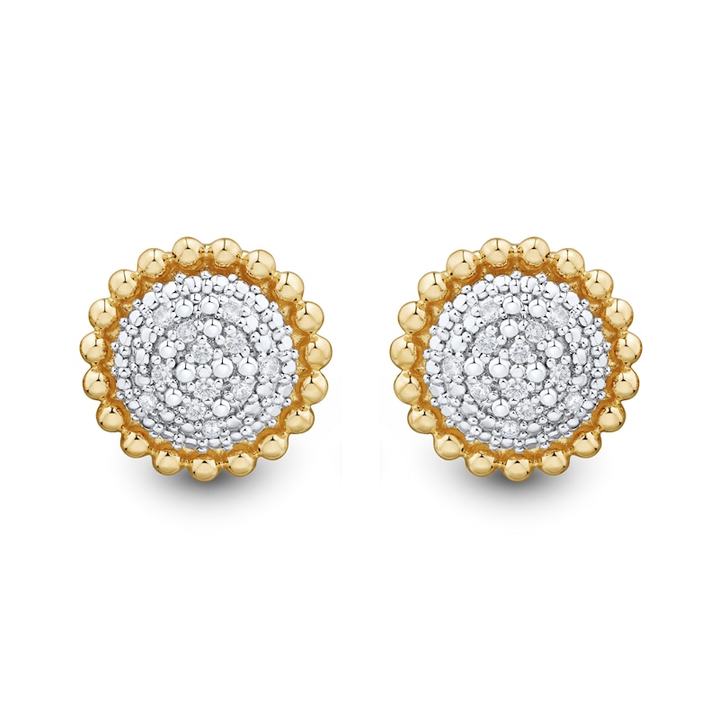 Main Image 2 of 1/10 CT. T.W. Multi-Diamond Beaded Frame Stud Earrings in Sterling Silver with 14K Gold Plate