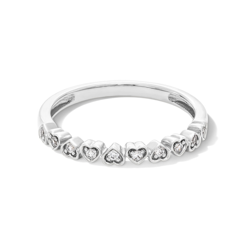 Main Image 1 of 1/10 CT. T.W. Diamond Alternating Heart Stackable Anniversary Band in 10K White Gold