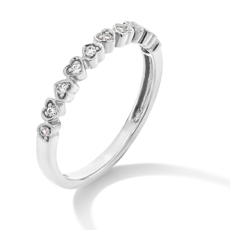 Main Image 3 of 1/10 CT. T.W. Diamond Alternating Heart Stackable Anniversary Band in 10K White Gold