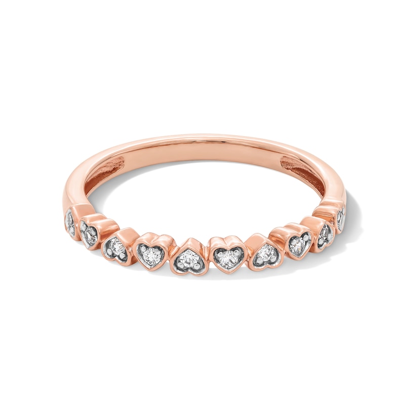 Main Image 1 of 1/10 CT. T.W. Diamond Alternating Heart Stackable Anniversary Band in 10K Rose Gold