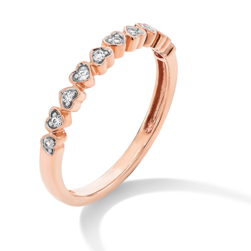 Main Image 3 of 1/10 CT. T.W. Diamond Alternating Heart Stackable Anniversary Band in 10K Rose Gold