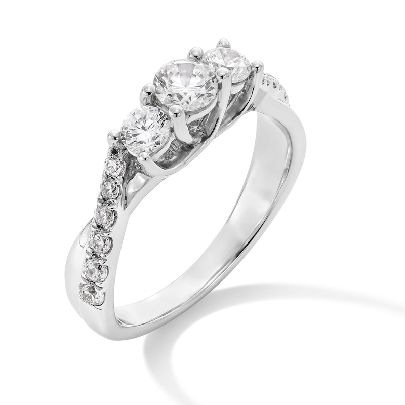 Main Image 3 of 1 CT. T.W. Diamond Past Present Future® Crossover Shank Engagement Ring in 10K White Gold